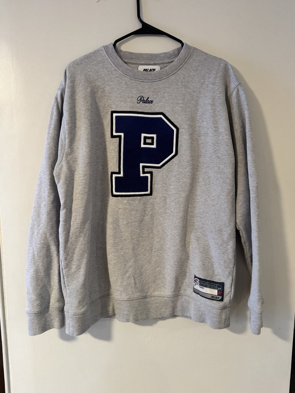 PALACE SKATEBOARDS Varsity Applique Crew Grey Marl Sweatshirt Mens XL